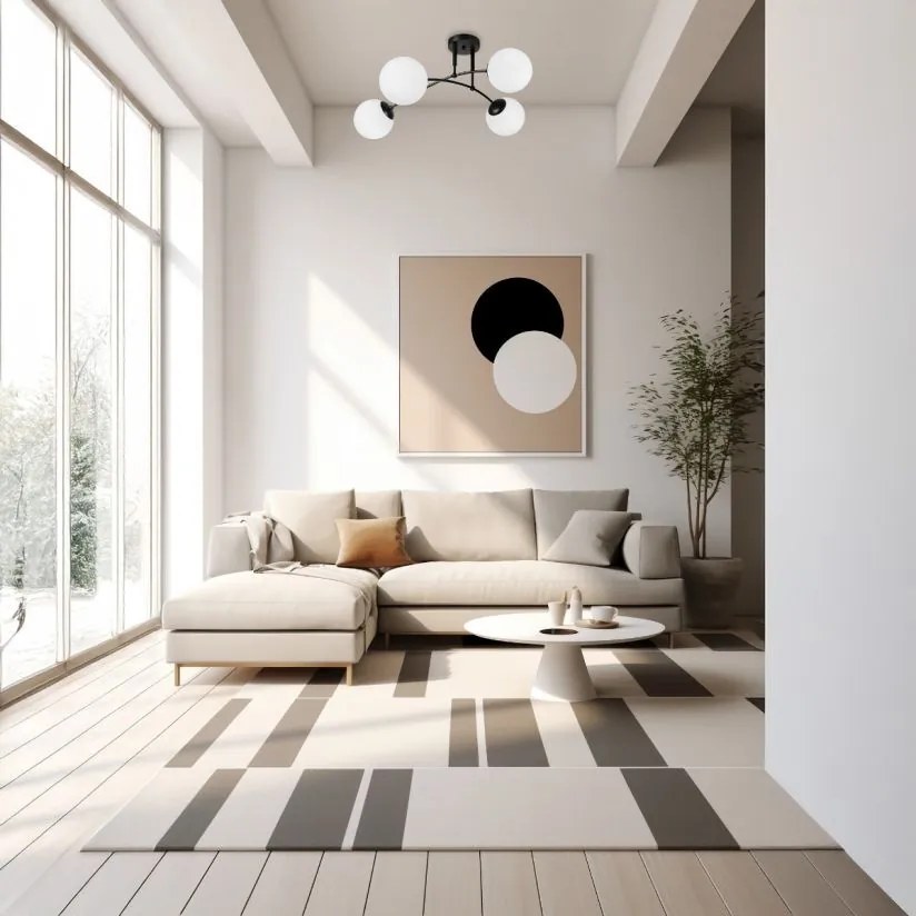 Plafoniera Modernă Klausen Sefora PL4 B 70x70x30cm, 4xE27 Negru cu Abajururi Sticlă Alb Opal pentru Iluminat Interior Elegant Living și Dormitor