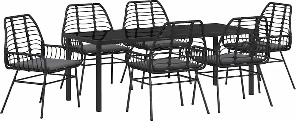 vidaXL Set de masă pentru grădină 7 pcs Negru poliratan