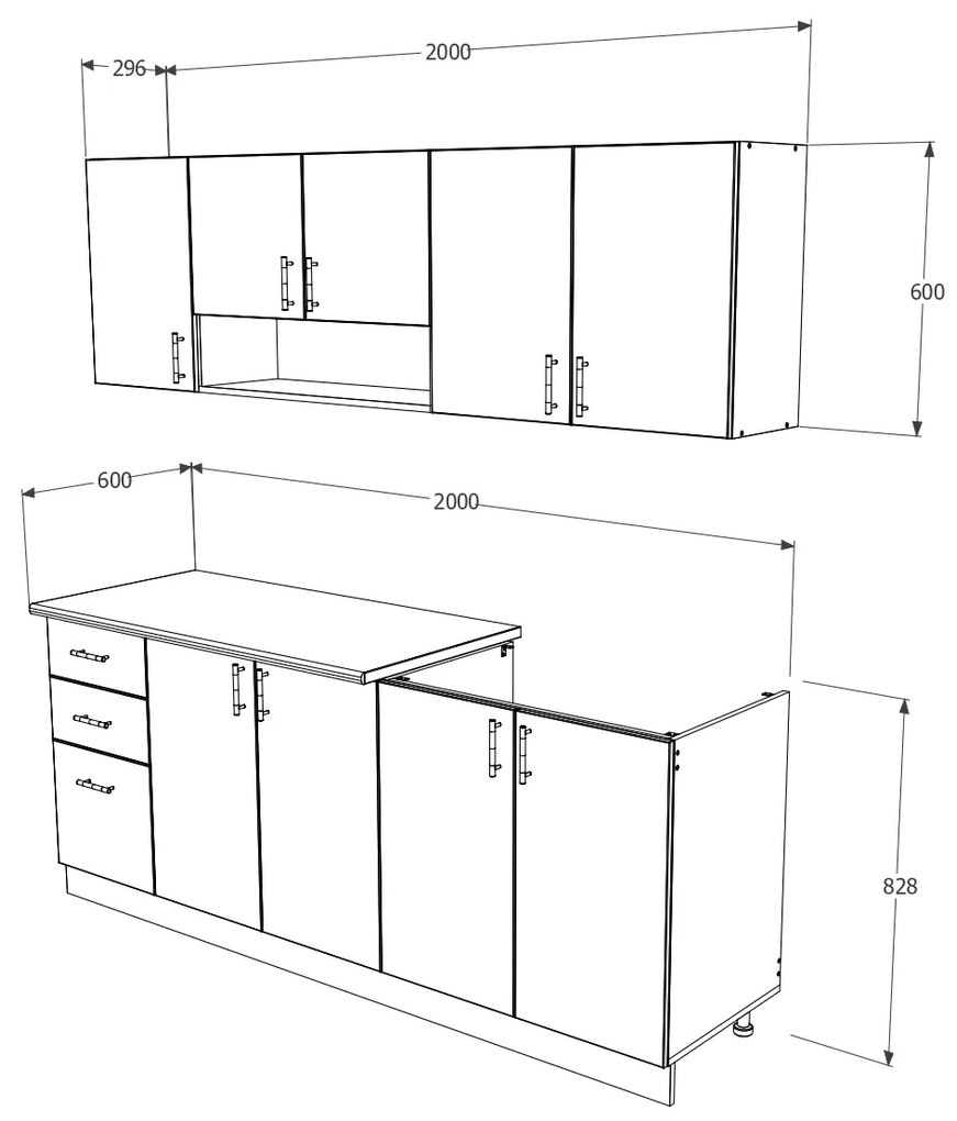 Bucatarie haaus Parma, Stejar Sonoma Inchis/Alb, L 200 cm