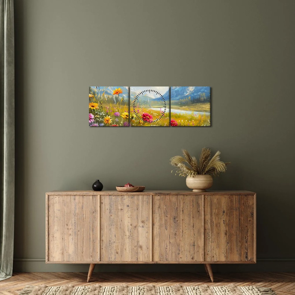 Tablou - Peisaj pictat (cu ceas) (90x30 cm)