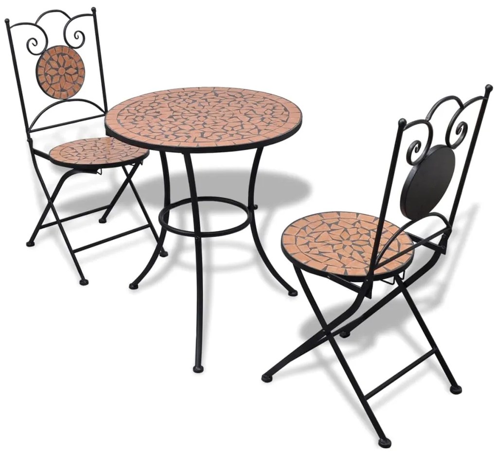 vidaXL Set mobilier bistro, 3 piese, cărămiziu, plăci ceramice