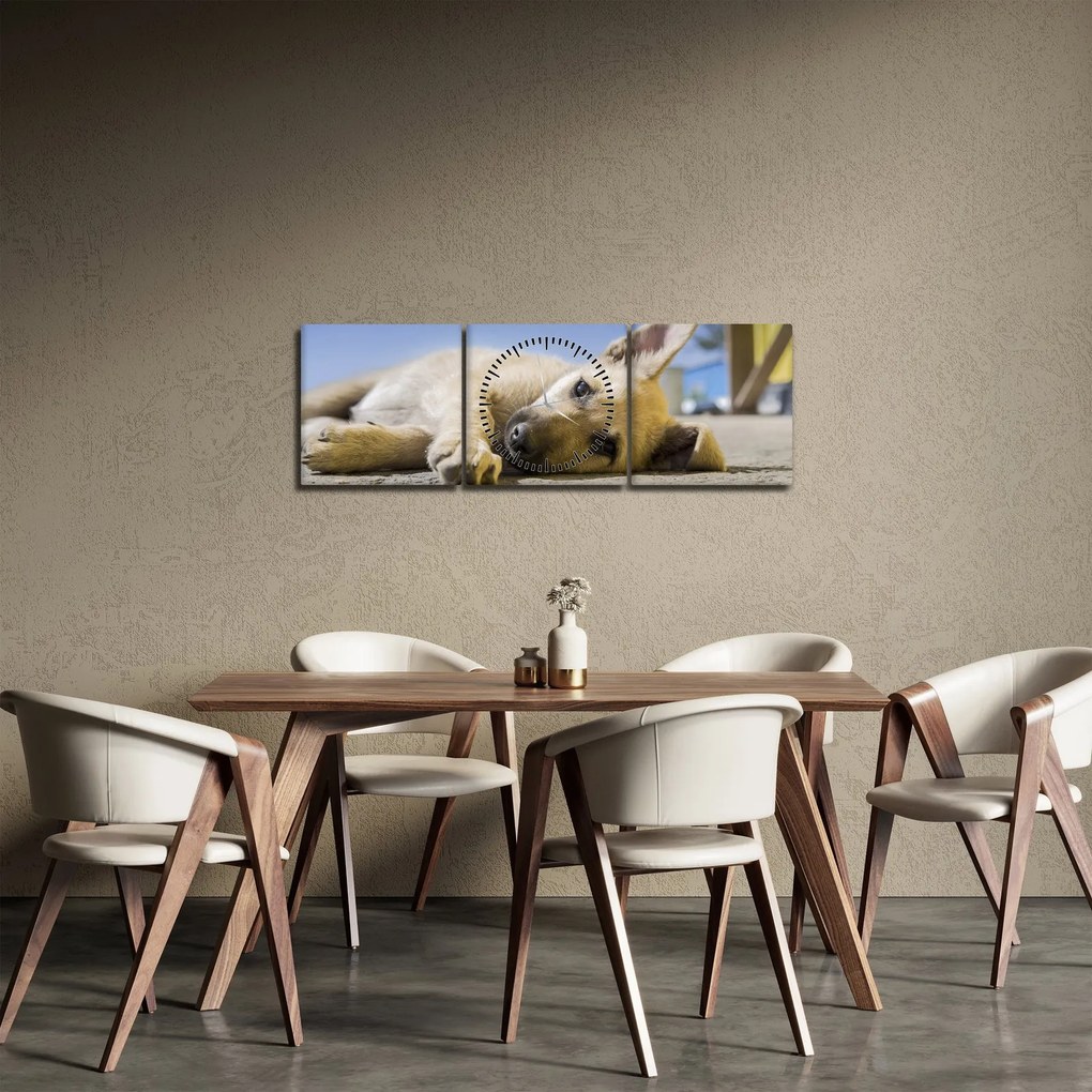 Tablou cu cățeluș dormind (cu ceas) (90x30 cm)