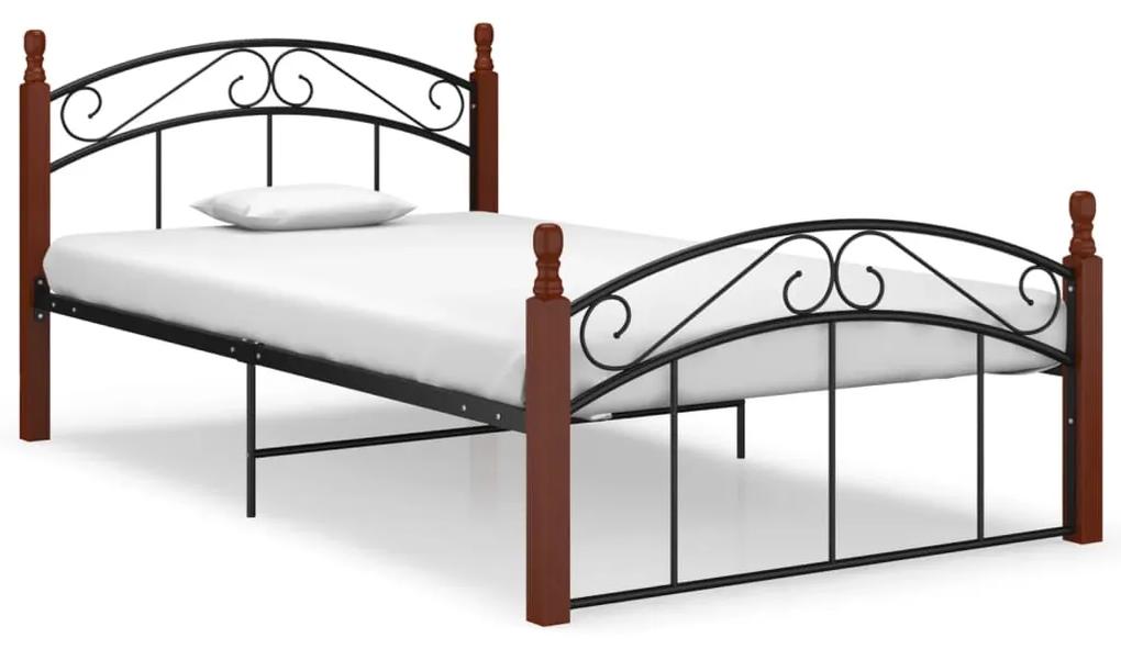 324920 vidaXL Cadru de pat, negru, 120x200 cm, metal și lemn masiv de stejar
