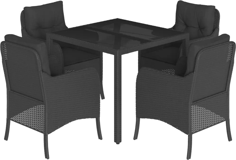 vidaXL Set mobilier de grădină cu perne, 5 piese, negru, poliratan