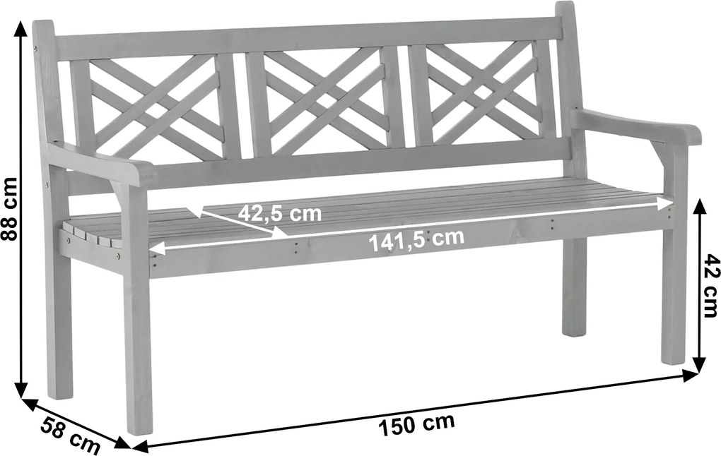 Bancă de grădină din lemn, gri, 150 cm, FABLA