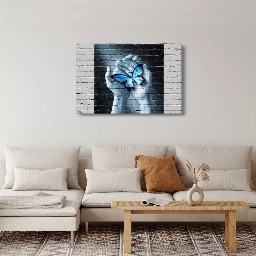 Tablou cu flutere albastru pe perete (90x60 cm)