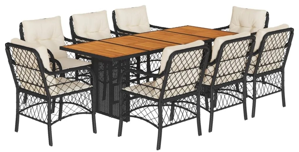 3212071 vidaXL Set mobilier de grădină cu perne, 9 piese, negru, poliratan