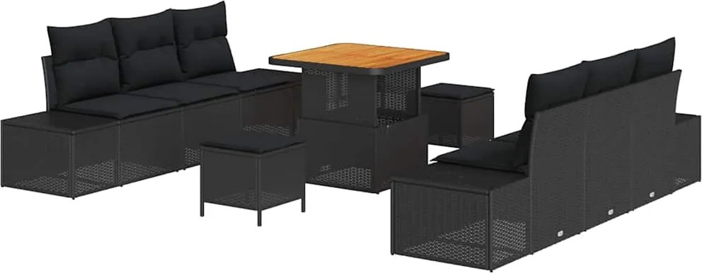 vidaXL Set de canapele pentru grădină cu pernă 9 pcs Negru Rattan poli