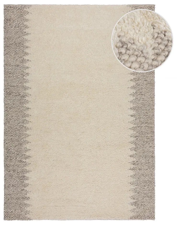 Covor crem țesut manual din amestesc de lână 80x150 cm Minerals Border – Flair Rugs