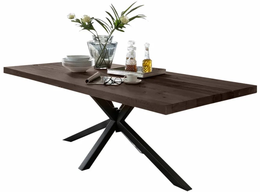 Masa dreptunghiulara cu blat din lemn de stejar Tables &amp; Benches 180 x 100 x 76,5 cm gri carbon/neagra