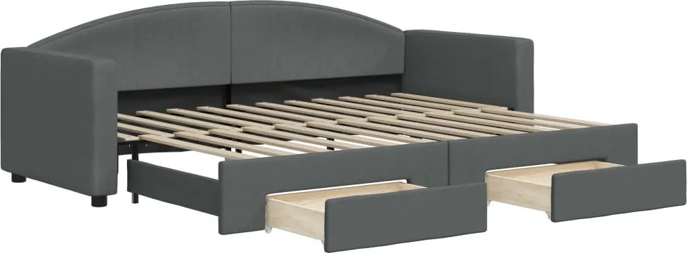 vidaXL Pat de zi cu extensie și sertare, gri închis, 80x200 cm textil