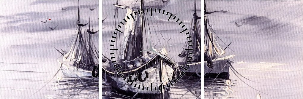 Tablou - Port marin, pictură în ulei (cu ceas) (90x30 cm)