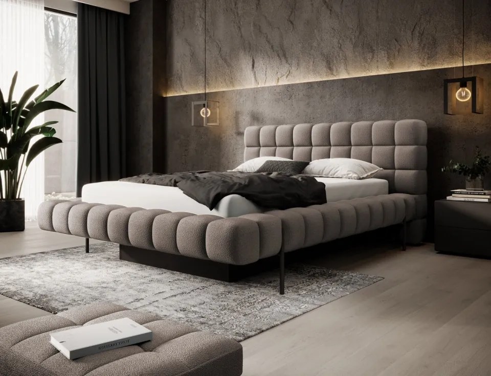 Pat tapitat, cu cadru metalic, spatiu pentru depozitare, cu mecanism de ridicare cu gaz, 180x200 cm, Magentta, Eltap (Culoare: Bej / Royal 20)