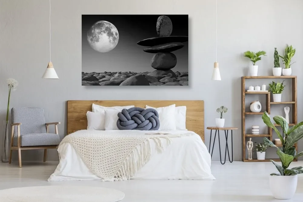 Tablou pietre pliate în lumina lunii în design alb-negru