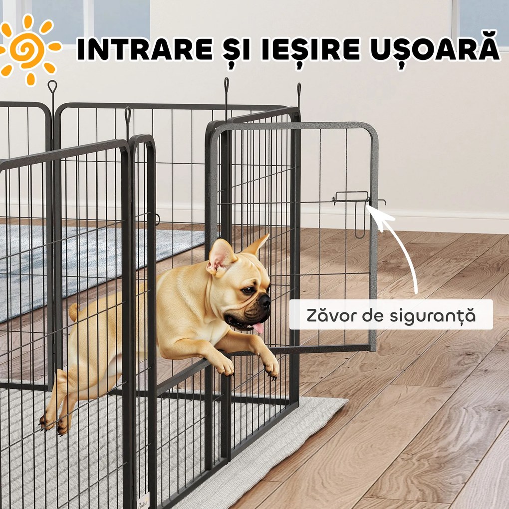 PawHut Țarc pentru Câini din 12 Panouri Portabil și Detașabil, 204x204x80 cm, Negru | Aosom Romania