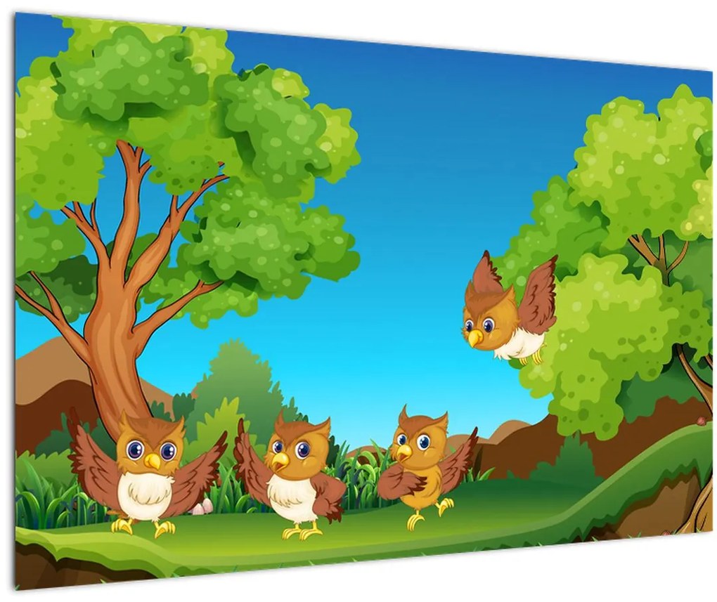 Tablou - Bufnițe vesele (90x60 cm)