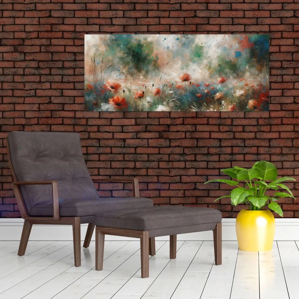 Tablou – Abstracție de câmp cu maci (120x50 cm)