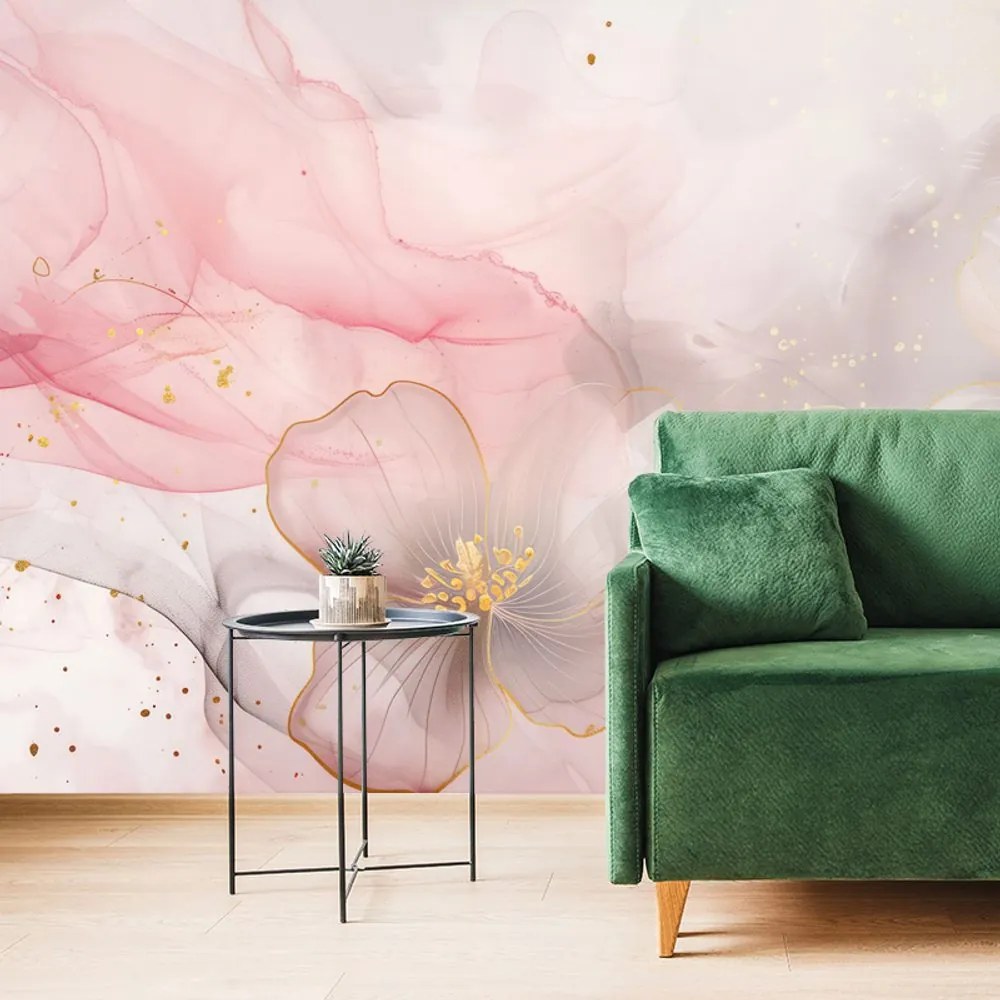 Tapet flori elegante cu atingere de roz-auriu