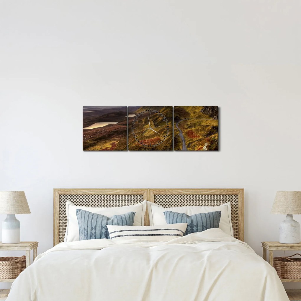Tablou cu munții din Scoția (cu ceas) (90x30 cm)