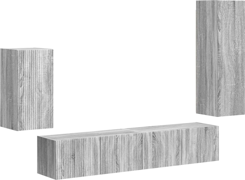 vidaXL Set comodă TV Pe perete 4 pcs Gri Sonoma Lemn compozit