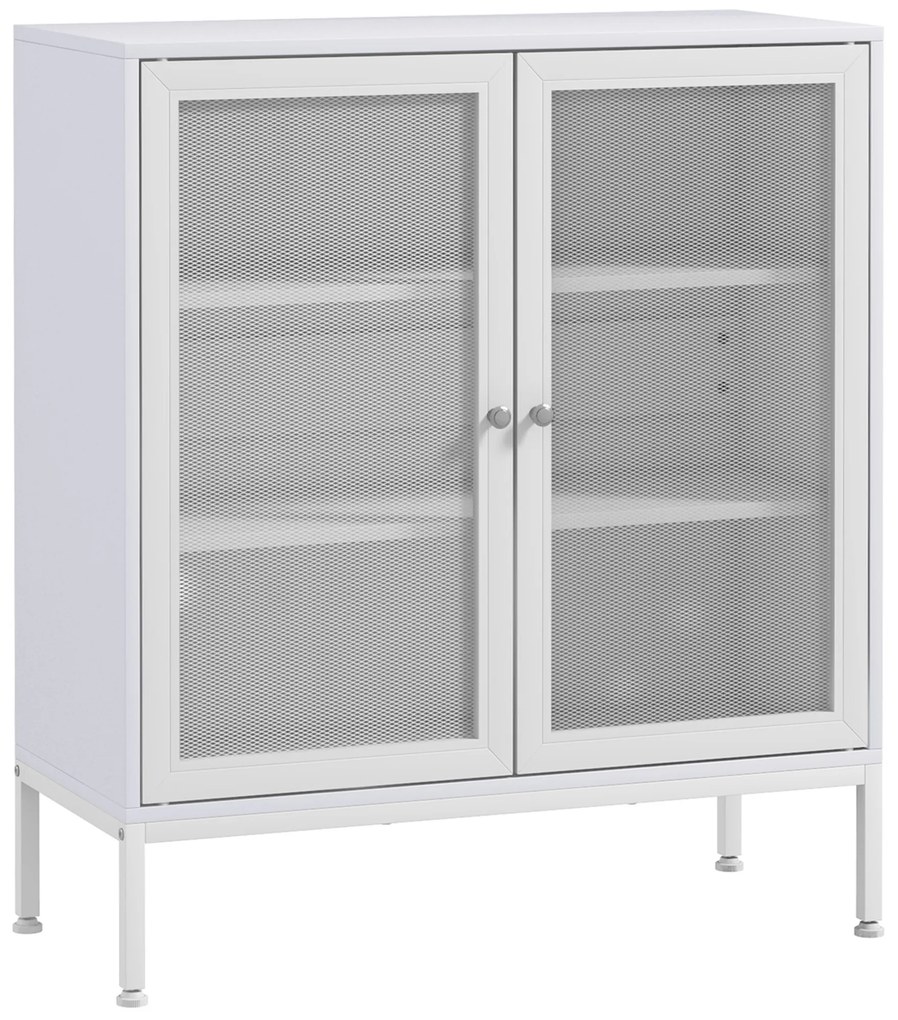 HOMCOM Bufet mobilier de bucătărie la 3 niveluri cu 2 uși perforate cu raft reglabil 80 x 37 x 92 cm alb | Aosom Romania
