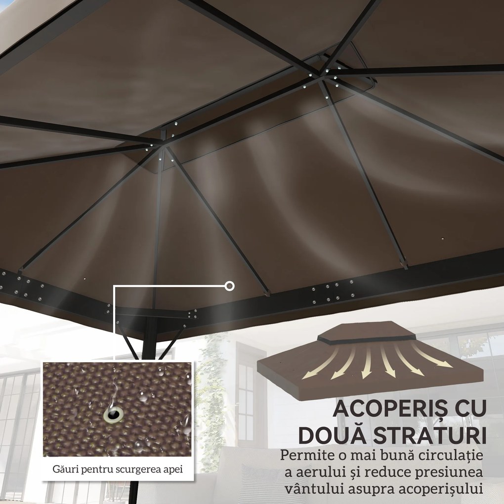 Outsunny Acoperiș de Schimb pentru Foișor 4x3 m cu 2 Niveluri pentru Grădină, Acoperire Rezistentă la Apă din Material Oxford 370g/㎡ Anti-UV 30+ cu Orificii de Drenaj, Cafeniu | Aosom Romania