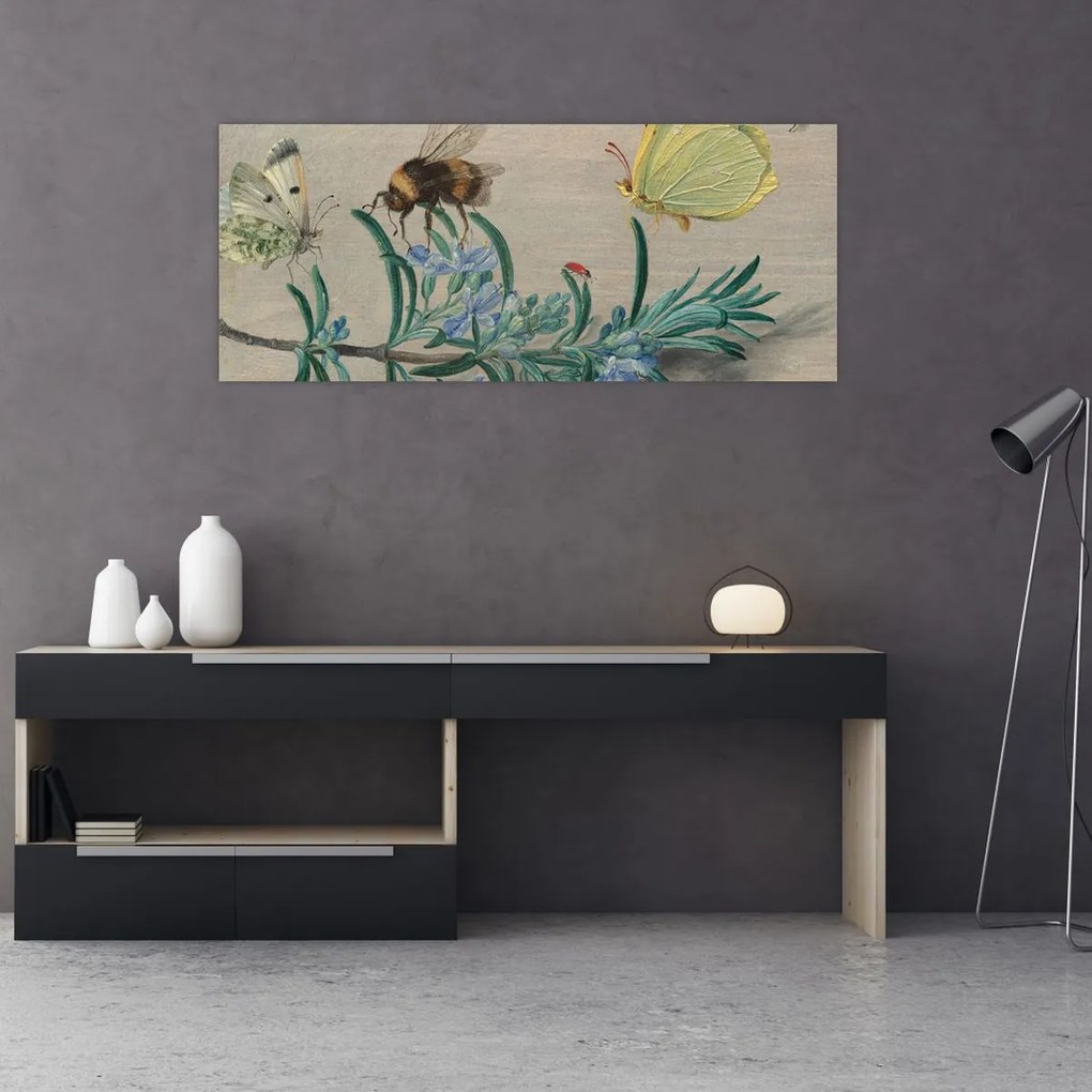 Tablou - Jan van Kessel the Elder, Insects and a Sprig of Rosemary, reproducere (120x50 cm)