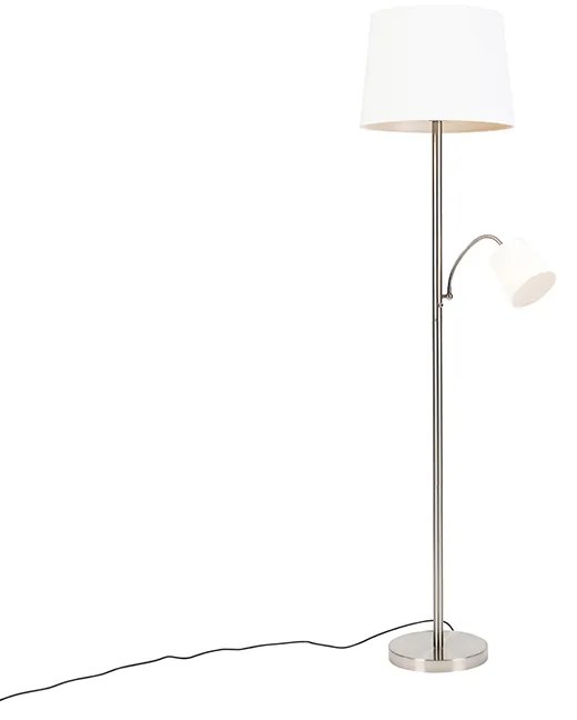 Lampă de podea clasică din oțel cu abajur alb și lampă de citit - Retro