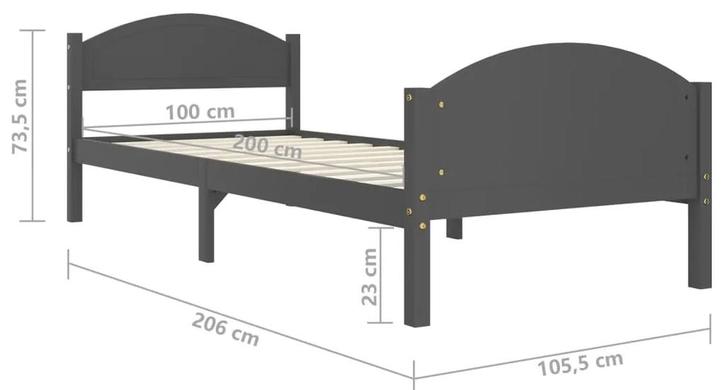 Cadru de pat, gri inchis, 100x200 cm, lemn masiv de pin Morke gra, 100 x 200 cm
