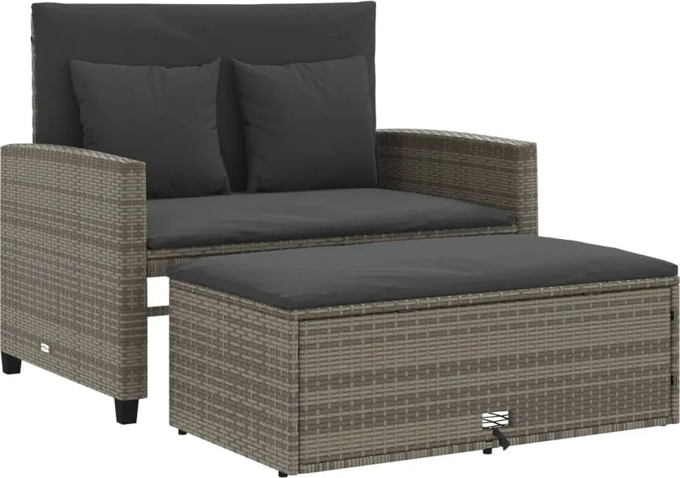 vidaXL Canapea de grădină cu perne, 2 locuri, gri, poliratan