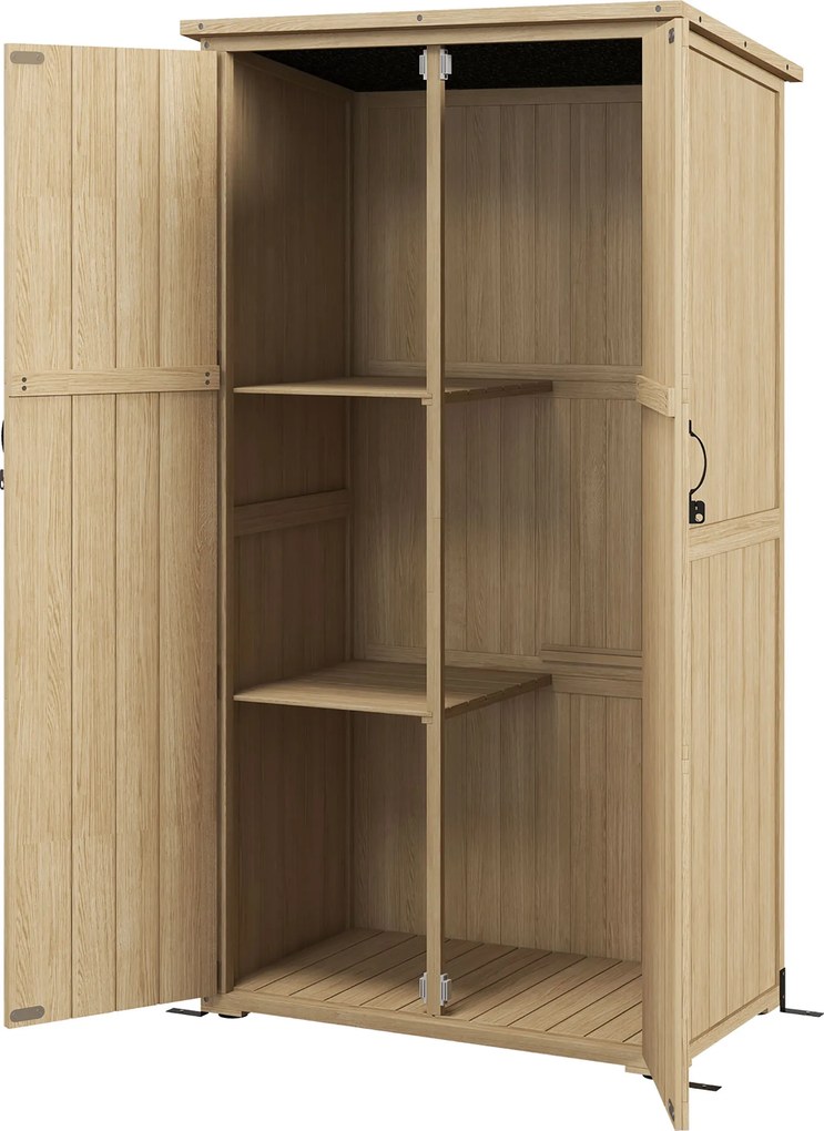Outsunny Dulap de grădină adăpost magazie pentru unelte 90L x 54.5P x 161/168,5H cm 2 rafturi acoperiș bitumat etanș lemn de pin autoclavizat | Aosom Romania