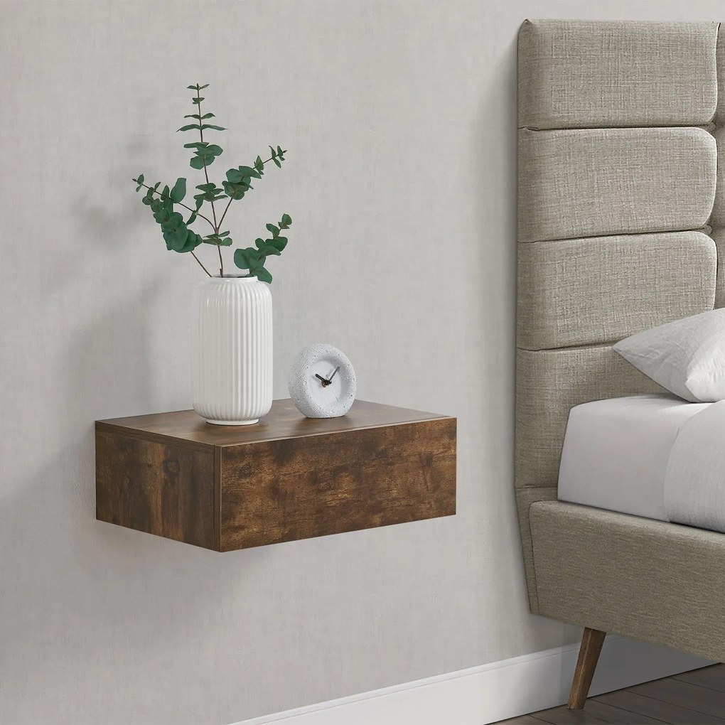 Noptiera montata pe perete 46x30x15 cm cu sertar, aspect lemn