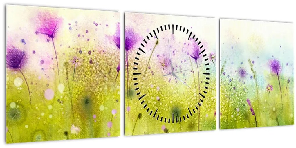 Tablou - Flori de luncă (cu ceas) (90x30 cm)