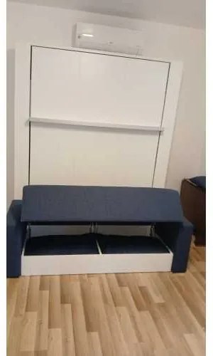 Set pat rabatabil dublu cu somiera inclusa NOVA cu canapea si 2 dulapuri Acordeon (100 cm) - Nova FULL Wardrobes & Case Double Sofa SET (150X200)
