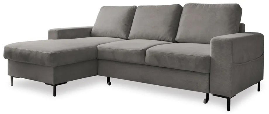 Colțar gri extensibil cu tapițerie din catifea reiată (cu colț pe partea stângă ) Lofty Lilly – Miuform