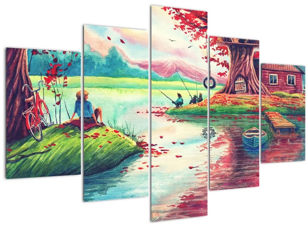 Tablou - Acuarelă, Golf într-un sat de munte (150x105 cm)