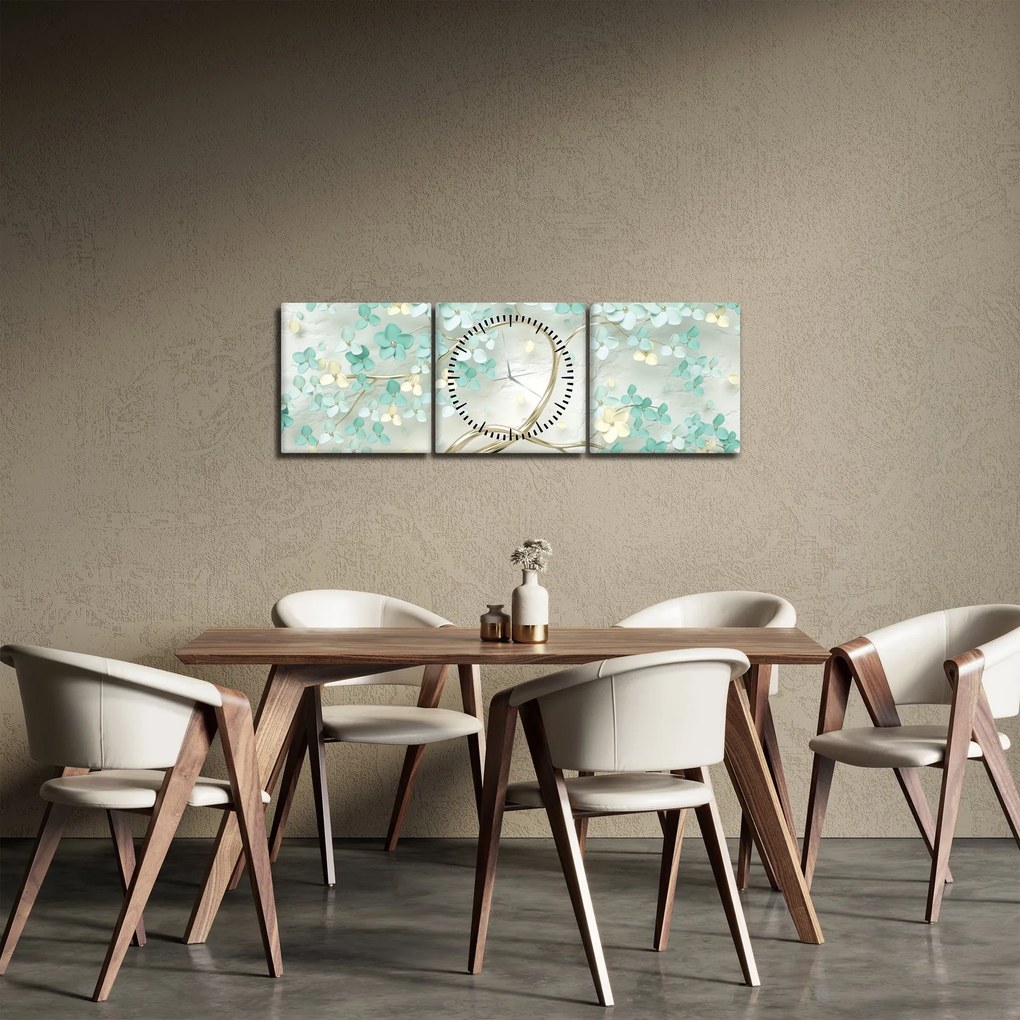 Tablou - Copac auriu înflorit (cu ceas) (90x30 cm)