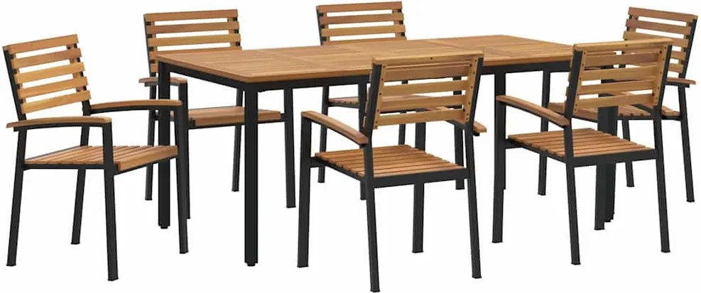 vidaXL Set de masă pentru grădină 7 pcs Negru Lemn Solid de Acacia