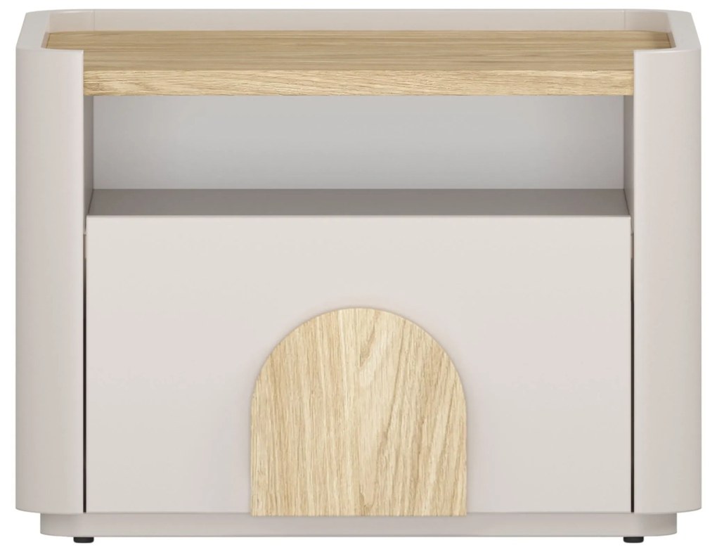 Noptieră Amilio 50 cm - cashmere / stejar uleiat / mânere stejar deschis