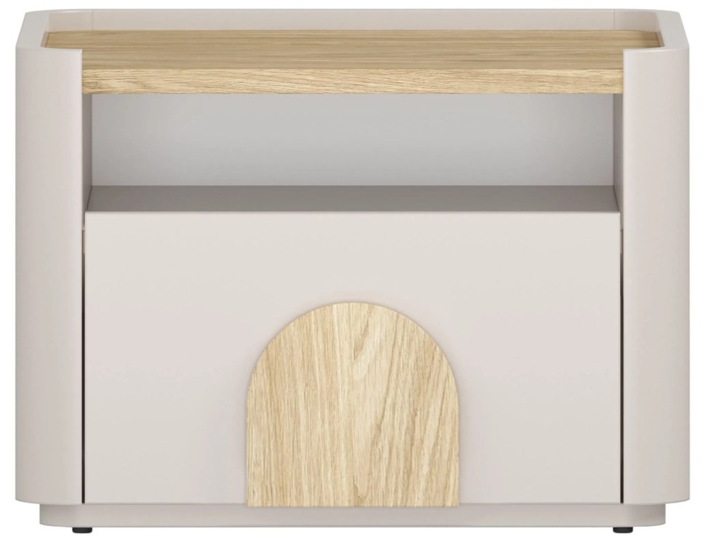 Noptieră Amilio cu sertar 50 cm - cașmir / stejar uleiat / mânere stejar deschis