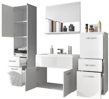 Mobilier baie Lomesa MDF (Stejar wotan + Alb lamel) (cu sifon). 1103972