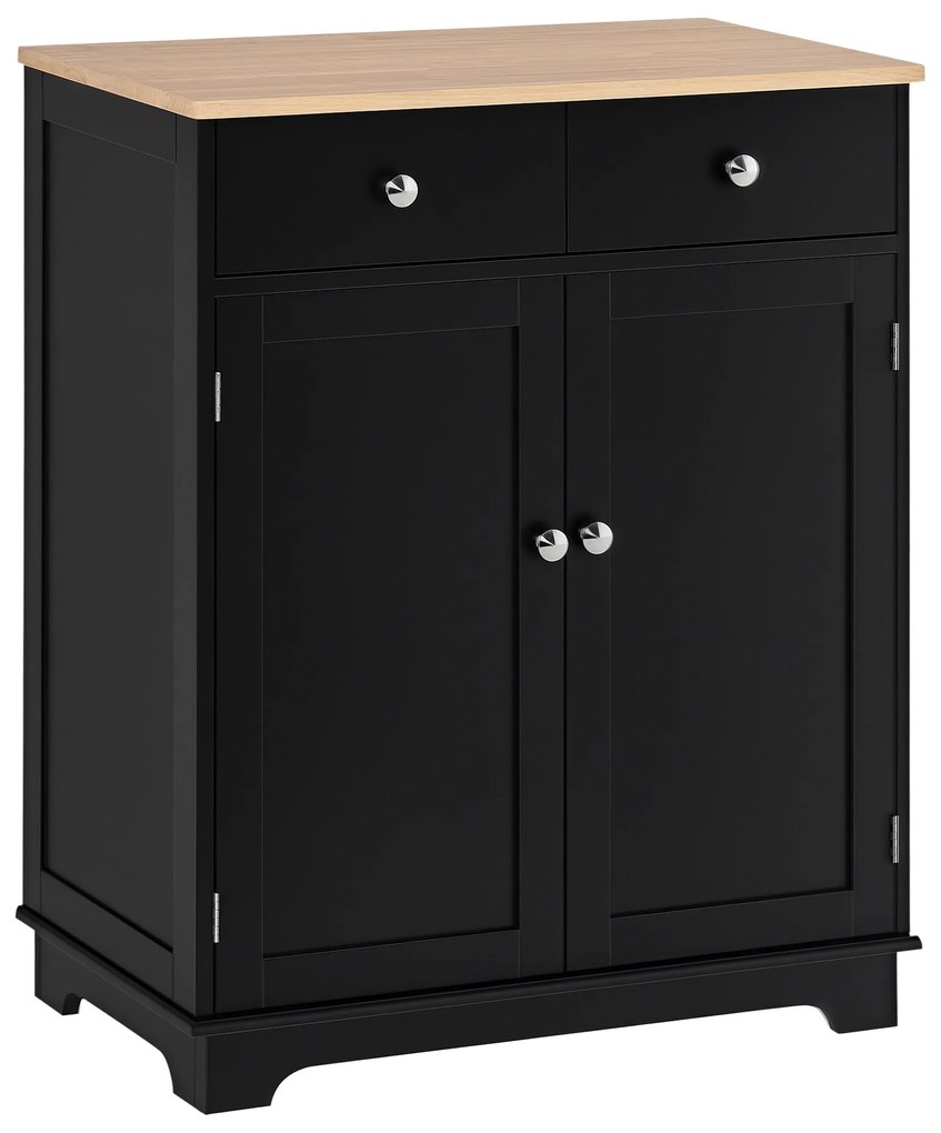 HOMCOM Mobila de depozitare bufet pentru living cu dulapuri, 2 sertare si rafturi reglabile, 68x40,3x85cm, negru si lemn natural | Aosom Romania