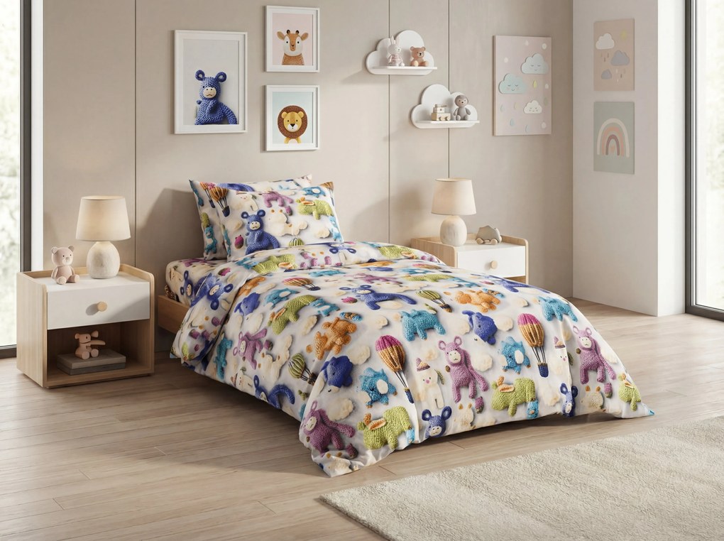 Lenjerie de pat din microfibra pentru copii WOOLIMALS colorata Dimensiune lenjerie de pat: 70 x 80 cm | 140 x 200 cm