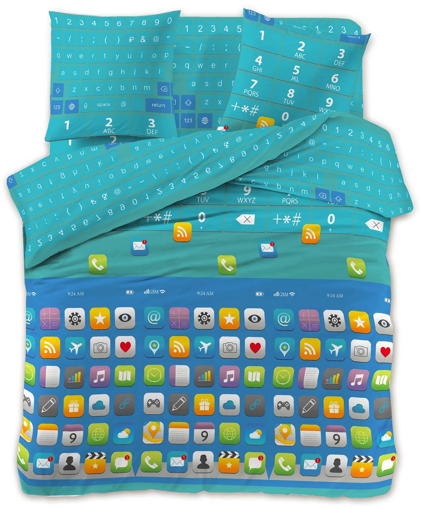 Lenjerie de pat din microfibra Culoare turcoaz, ICONS Dimensiune lenjerie de pat: 2 buc 70 x 90 cm | 200 x 220 cm