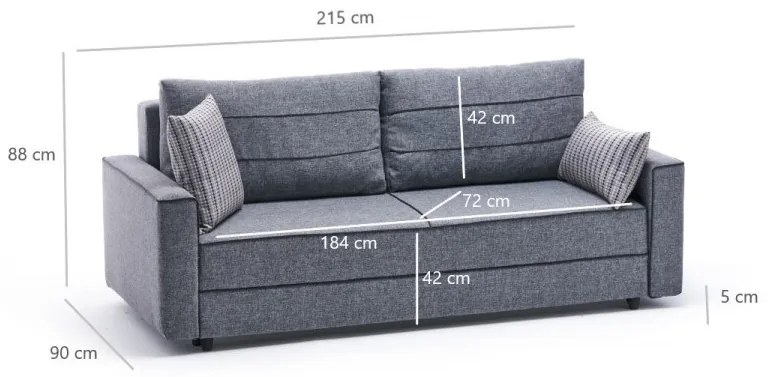 Canapea Extensibilă cu 3 Locuri Ece, Gri