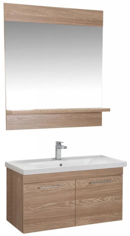 Set Mobilier Baie Sequoia 100, Include Baza Lavoar, Lavoar și Oglinda, 100 cm, Natural