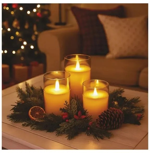 Set de 3 lumânări LED, alimentare 6x AA