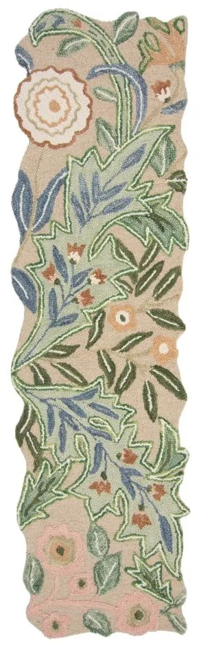 Covor tip traversă verde țesut manual din lână 60x230 cm Bryony Shaped Floral – Flair Rugs