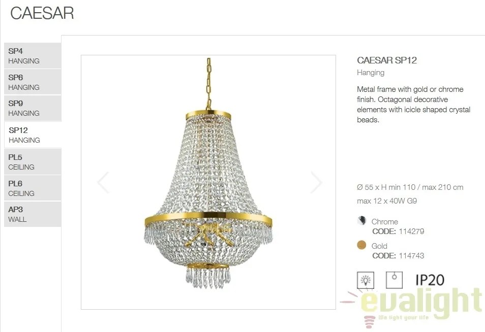 Lustra design elegant casa scarii CAESAR SP12 ORO 114743