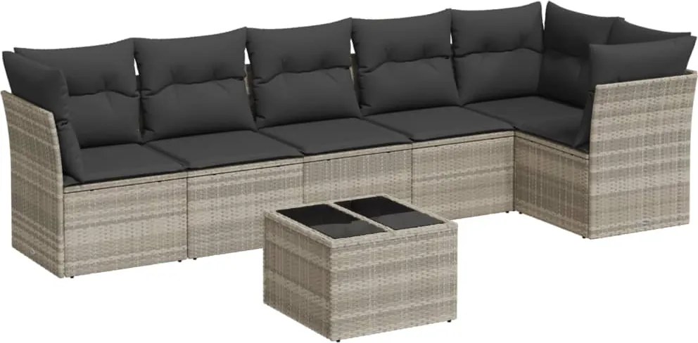 vidaXL Set canapele de grădină cu perne, 7piese gri deschis poliratan